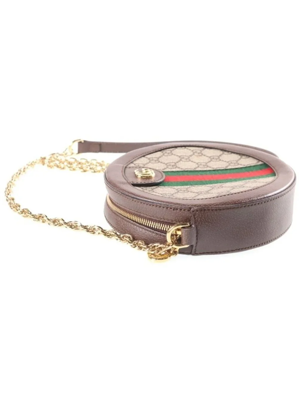 Gucci Ophidia GG Mini Sherry Line Leather Round Shoulder Bag Brown Beige